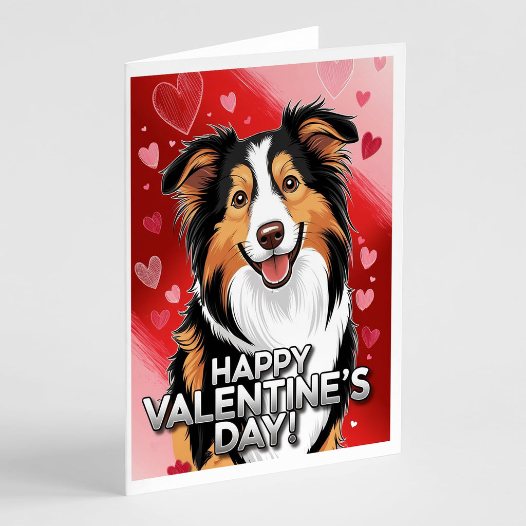 Collie Happy Valentine's Day Greeting Cards Pack of 8 Blank Cards with Envelopes Whimsical A7 Size 5x7