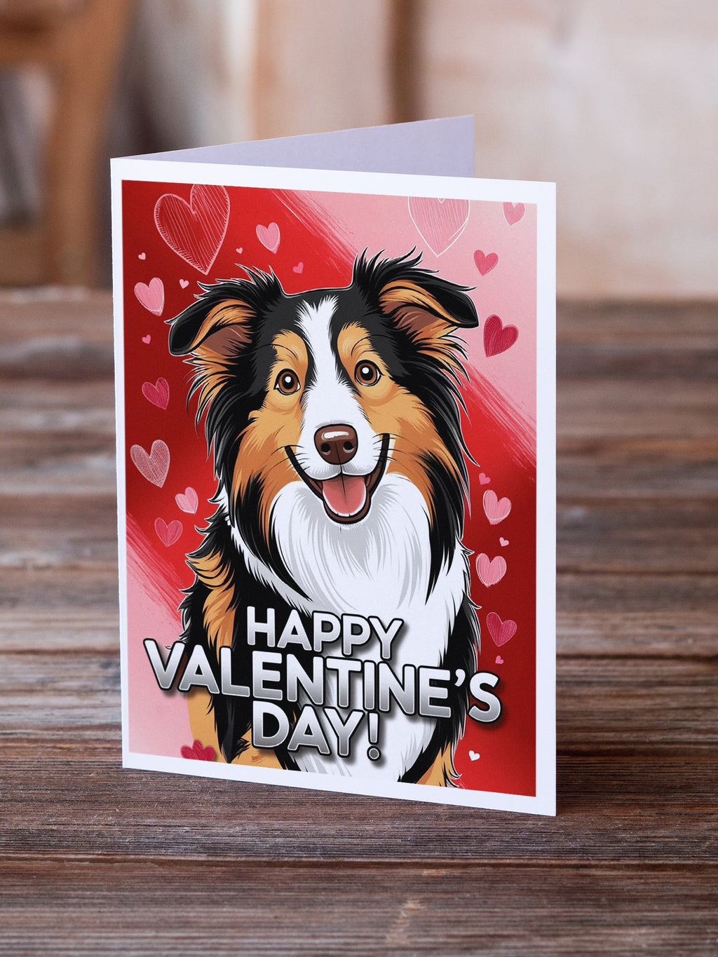 Collie Happy Valentine's Day Greeting Cards Pack of 8 Blank Cards with Envelopes Whimsical A7 Size 5x7