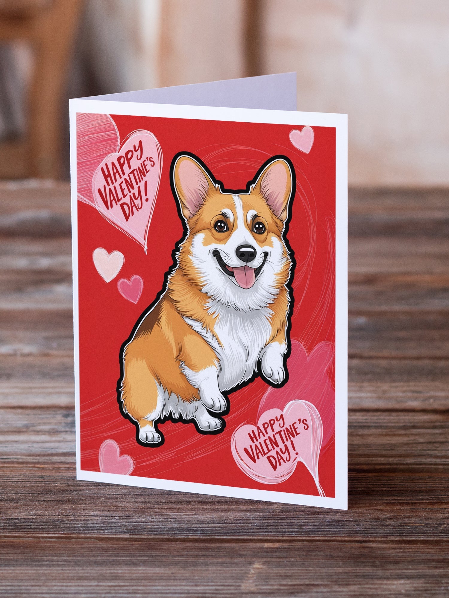 Corgi Happy Valentine's Day Greeting Cards Pack of 8 Blank Cards with Envelopes Whimsical A7 Size 5x7