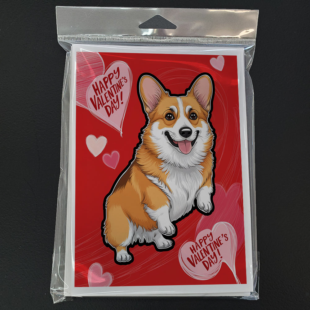 Corgi Happy Valentine's Day Greeting Cards Pack of 8 Blank Cards with Envelopes Whimsical A7 Size 5x7