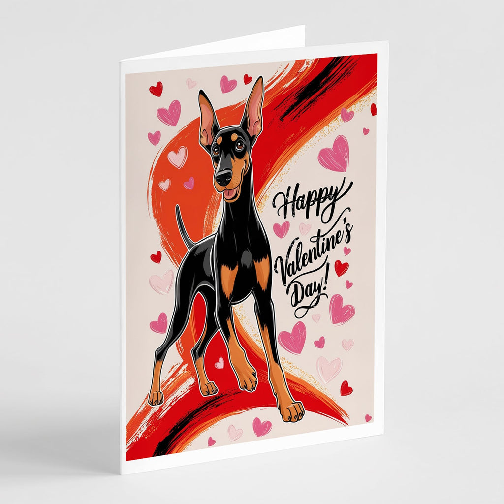 Doberman Pinscher Happy Valentine's Day Greeting Cards Pack of 8 Blank Cards with Envelopes Whimsical A7 Size 5x7