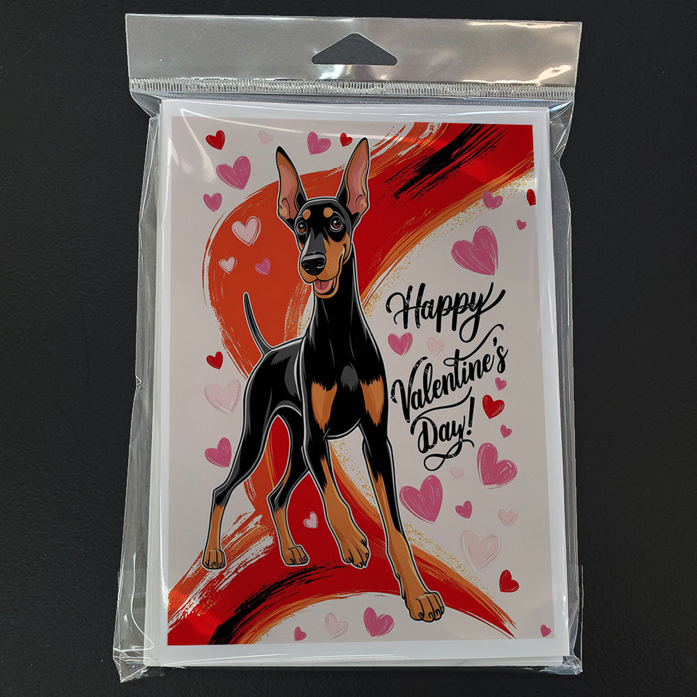 Doberman Pinscher Happy Valentine's Day Greeting Cards Pack of 8 Blank Cards with Envelopes Whimsical A7 Size 5x7