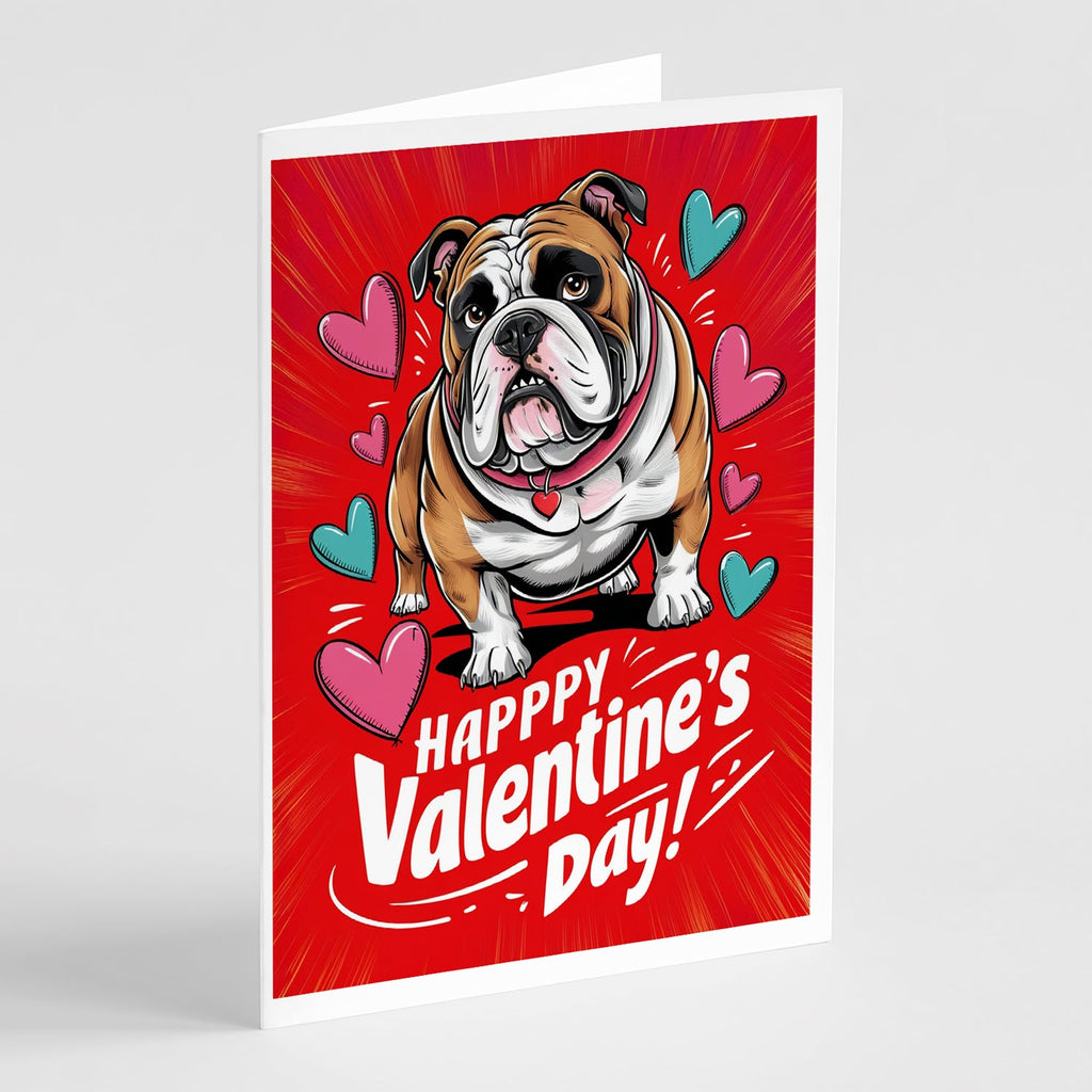 English Bulldog Happy Valentine's Day Greeting Cards Pack of 8 Blank Cards with Envelopes Whimsical A7 Size 5x7