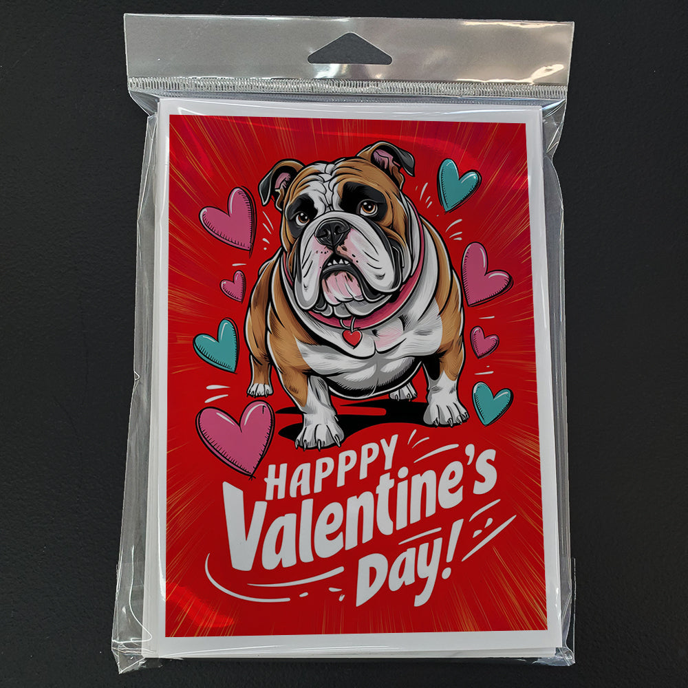 English Bulldog Happy Valentine's Day Greeting Cards Pack of 8 Blank Cards with Envelopes Whimsical A7 Size 5x7