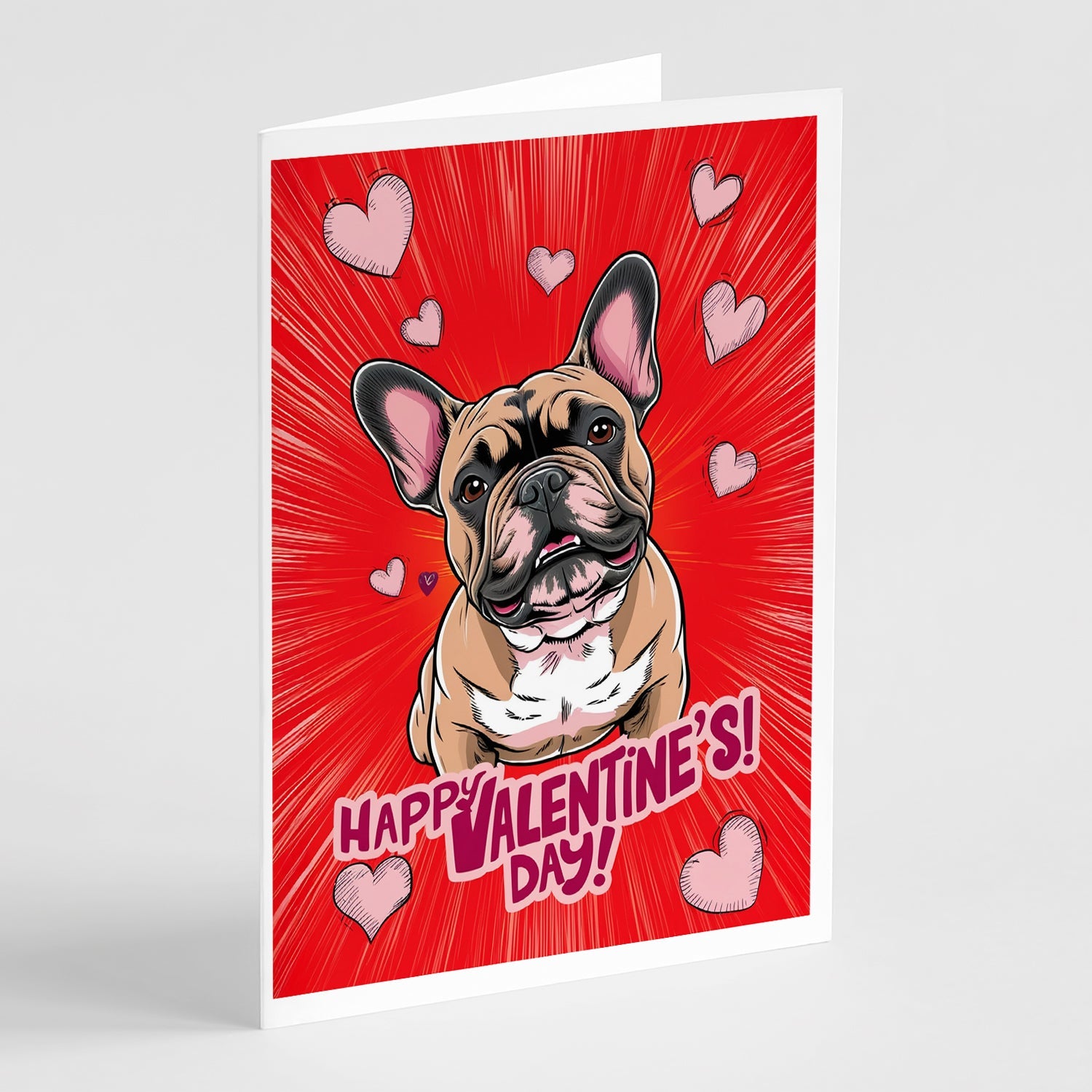 French Bulldog Happy Valentine's Day Greeting Cards Pack of 8 Blank Cards with Envelopes Whimsical A7 Size 5x7