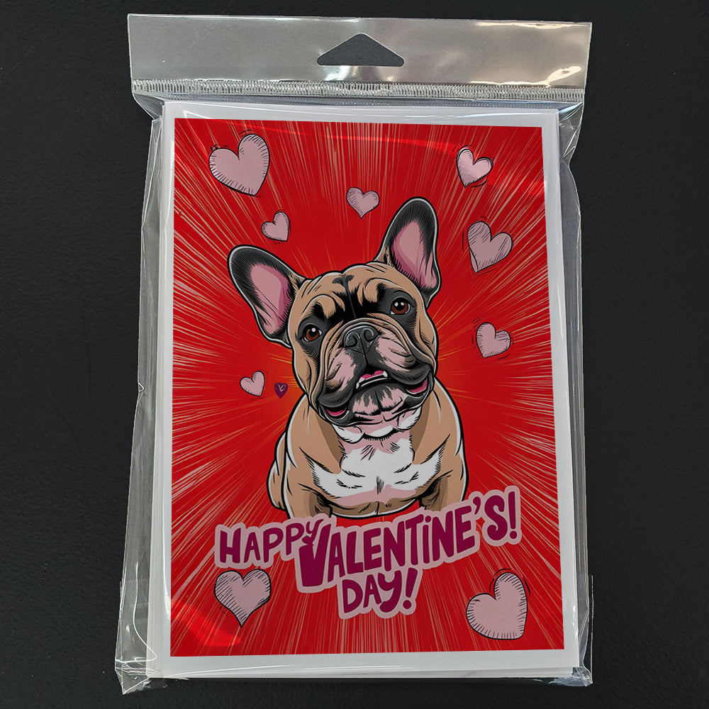 French Bulldog Happy Valentine's Day Greeting Cards Pack of 8 Blank Cards with Envelopes Whimsical A7 Size 5x7