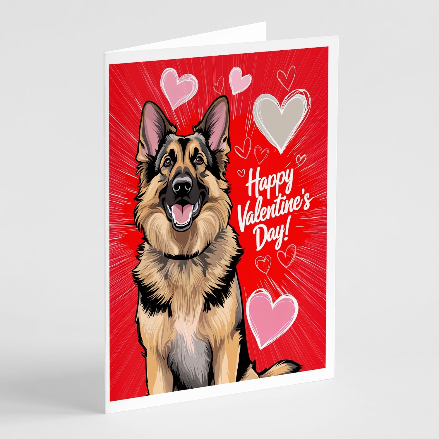German Shepherd Happy Valentine's Day Greeting Cards Pack of 8 Blank Cards with Envelopes Whimsical A7 Size 5x7