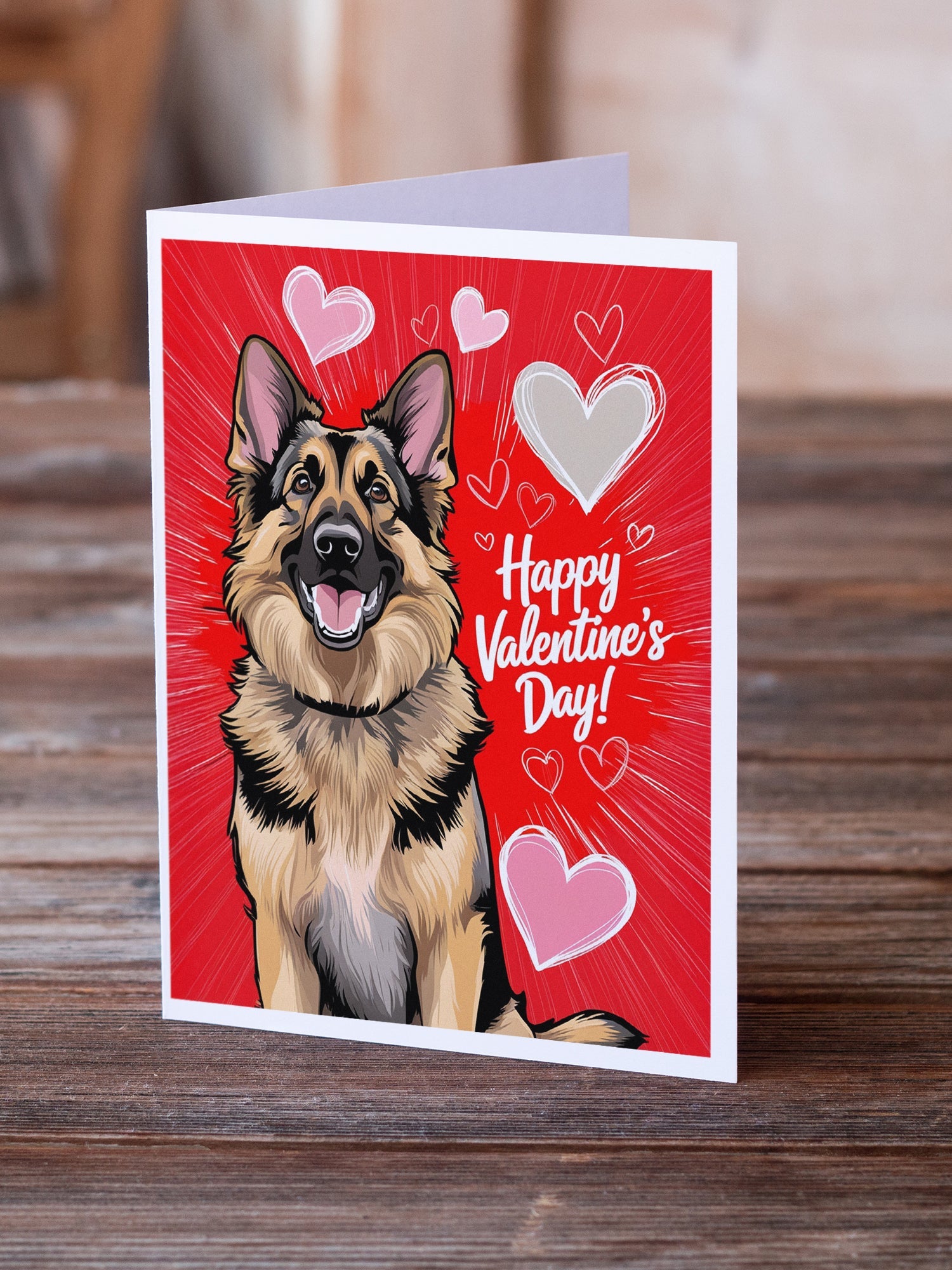 German Shepherd Happy Valentine's Day Greeting Cards Pack of 8 Blank Cards with Envelopes Whimsical A7 Size 5x7