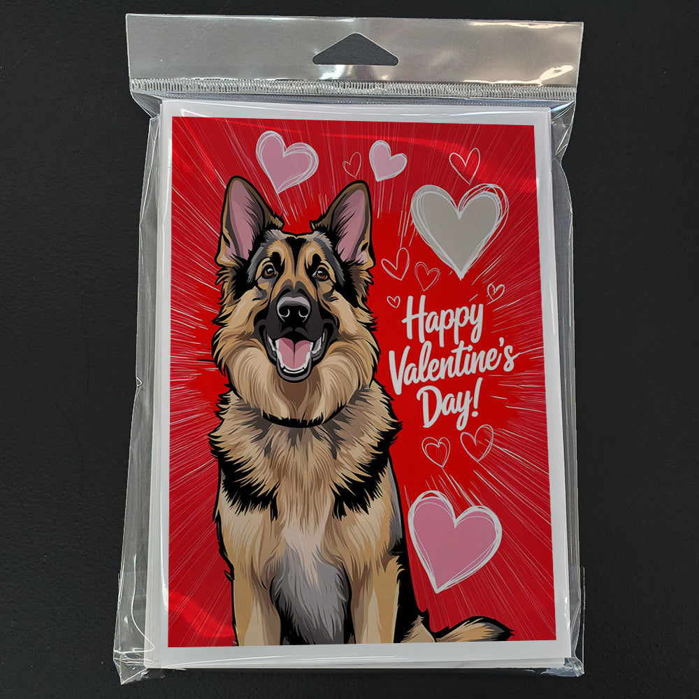 German Shepherd Happy Valentine's Day Greeting Cards Pack of 8 Blank Cards with Envelopes Whimsical A7 Size 5x7