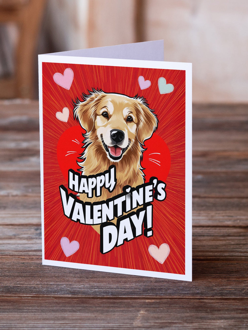 Golden Retriever Happy Valentine's Day Greeting Cards Pack of 8 Blank Cards with Envelopes Whimsical A7 Size 5x7