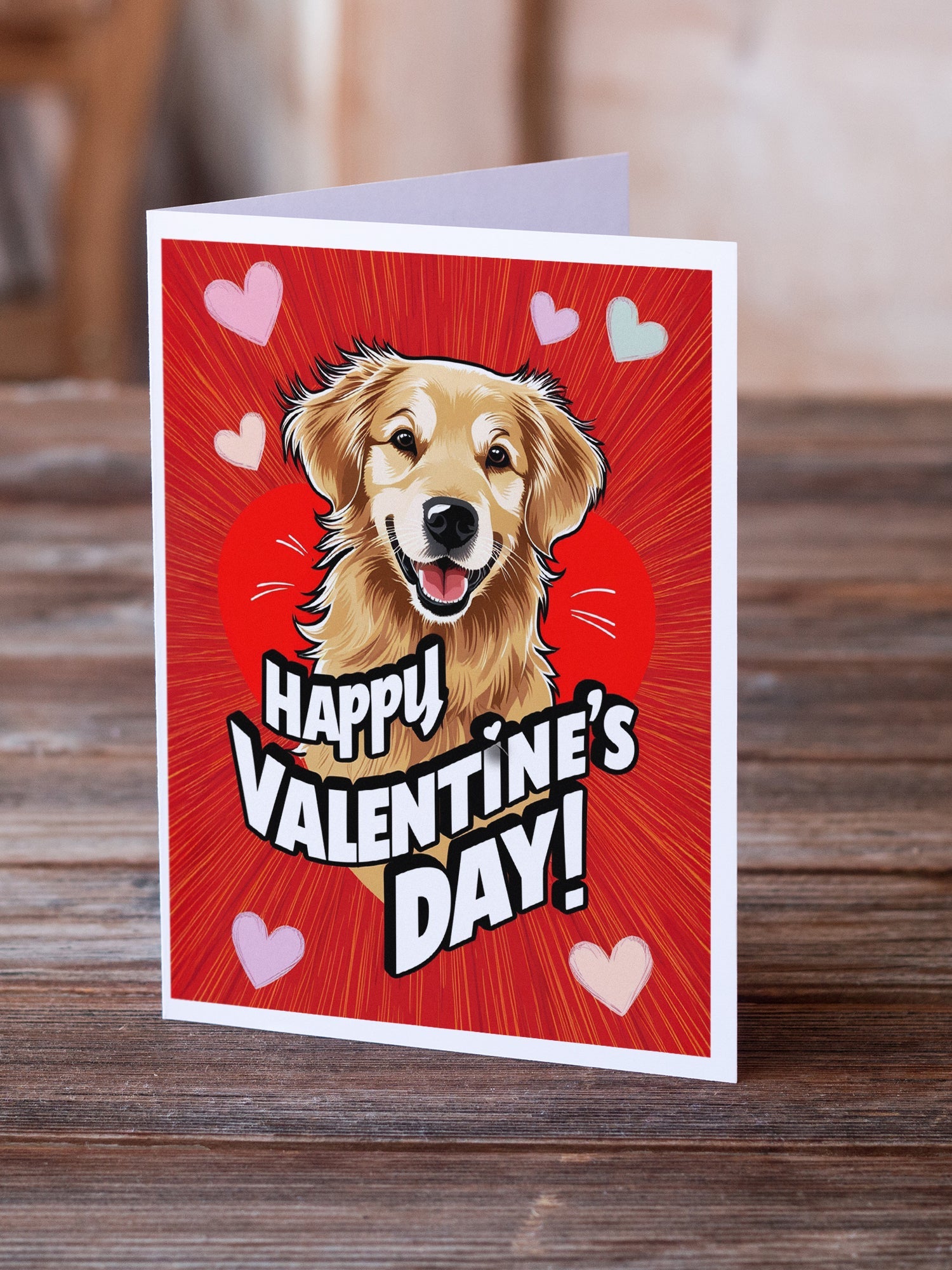 Golden Retriever Happy Valentine's Day Greeting Cards Pack of 8 Blank Cards with Envelopes Whimsical A7 Size 5x7