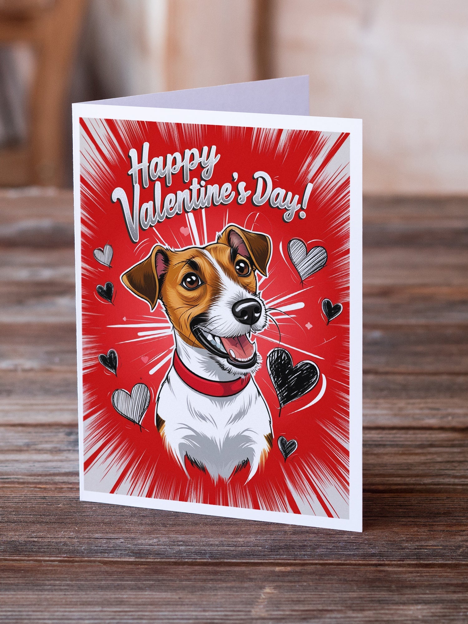 Jack Russell Terrier Happy Valentine's Day Greeting Cards Pack of 8 Blank Cards with Envelopes Whimsical A7 Size 5x7