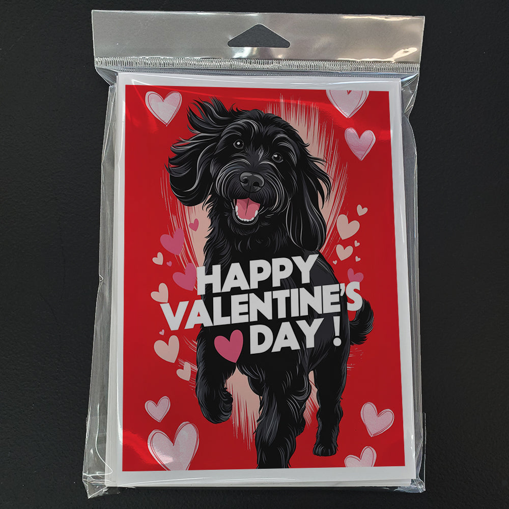 Black Labradoodle Happy Valentine's Day Greeting Cards Pack of 8 Blank Cards with Envelopes Whimsical A7 Size 5x7