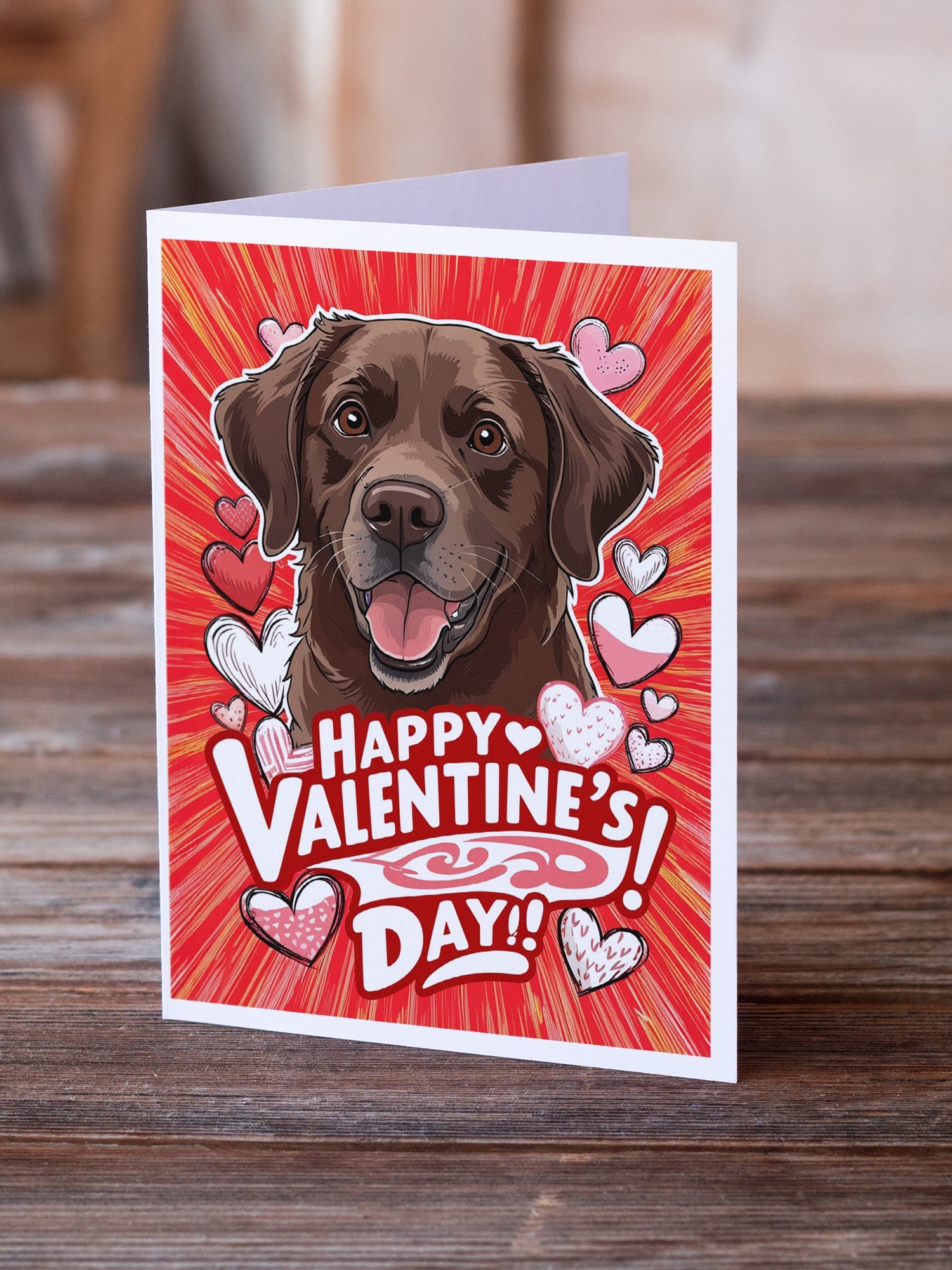 Chocolate Labrador Retriever Happy Valentine's Day Greeting Cards Pack of 8 Blank Cards with Envelopes Whimsical A7 Size 5x7