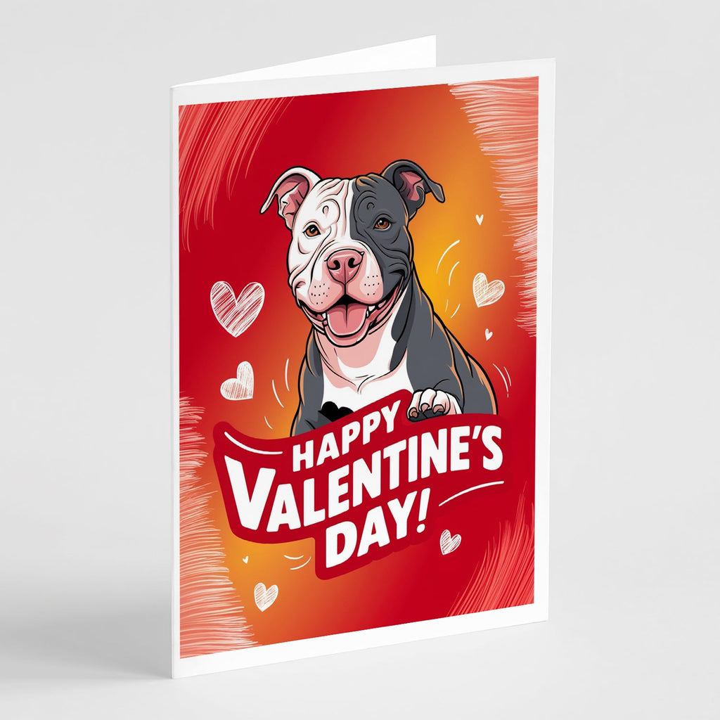 Pit Bull Terrier Happy Valentine's Day Greeting Cards Pack of 8 Blank Cards with Envelopes Whimsical A7 Size 5x7