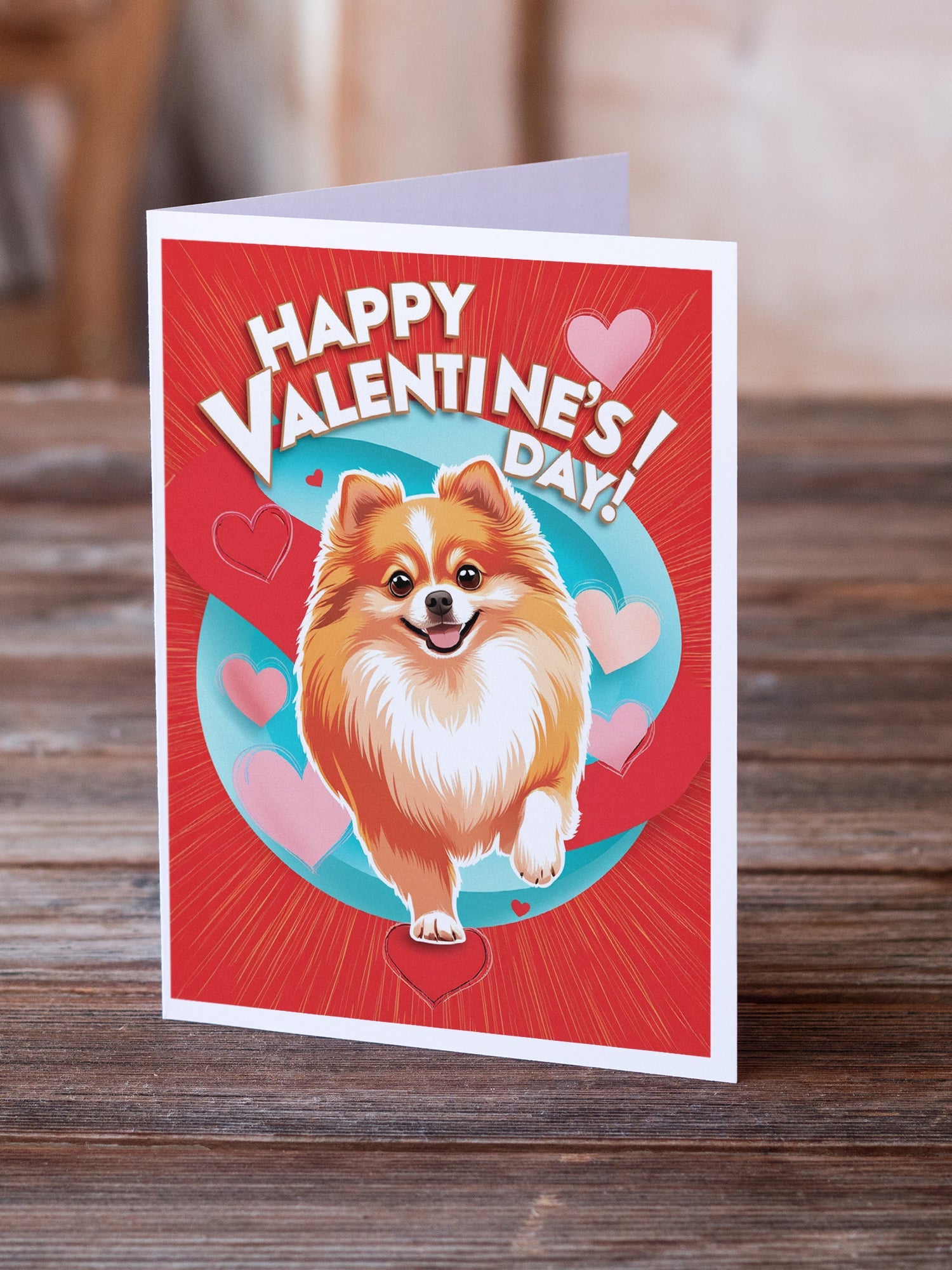 Pomeranian Happy Valentine's Day Greeting Cards Pack of 8 Blank Cards with Envelopes Whimsical A7 Size 5x7