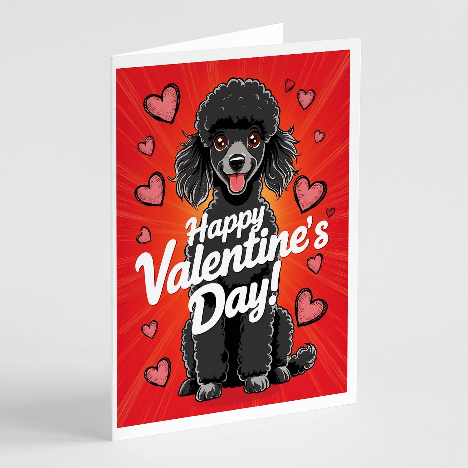 Black Toy Poodle Happy Valentine's Day Greeting Cards Pack of 8 Blank Cards with Envelopes Whimsical A7 Size 5x7