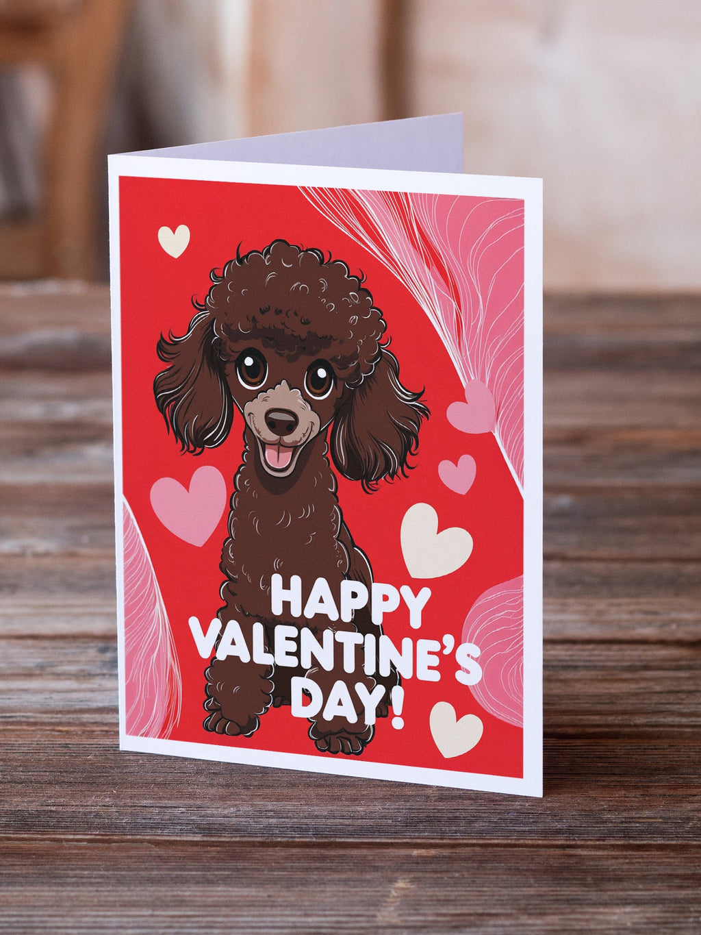 Chocolate Toy Poodle Happy Valentine's Day Greeting Cards Pack of 8 Blank Cards with Envelopes Whimsical A7 Size 5x7