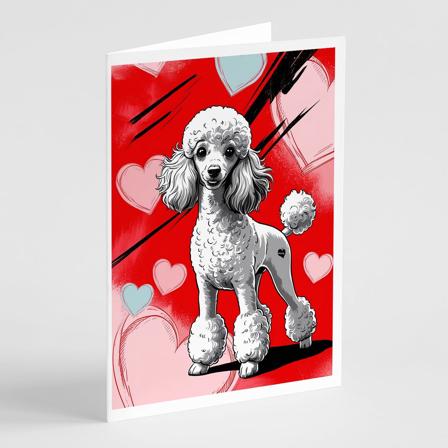 White Toy Poodle Happy Valentine's Day Greeting Cards Pack of 8 Blank Cards with Envelopes Whimsical A7 Size 5x7