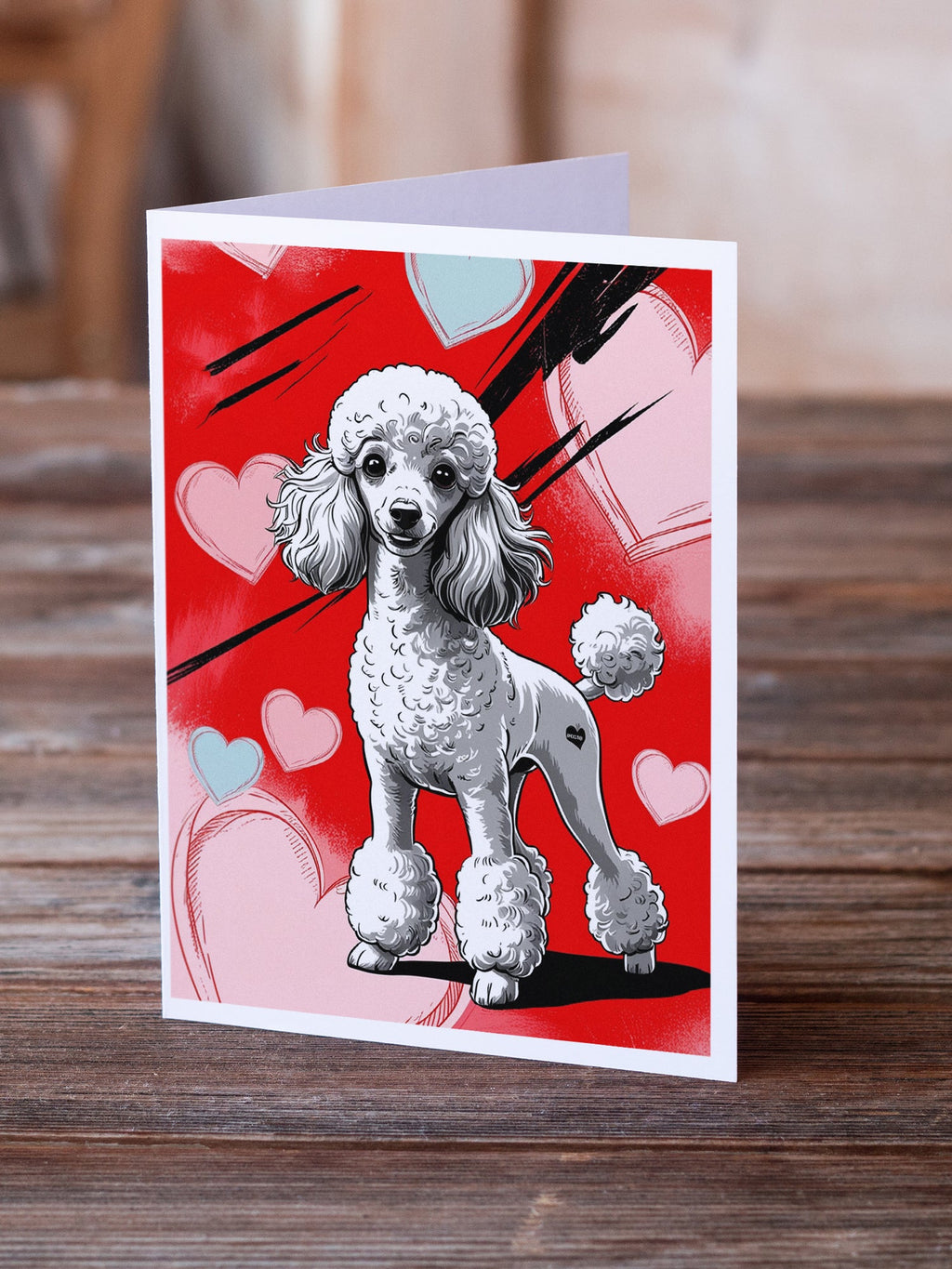 White Toy Poodle Happy Valentine's Day Greeting Cards Pack of 8 Blank Cards with Envelopes Whimsical A7 Size 5x7