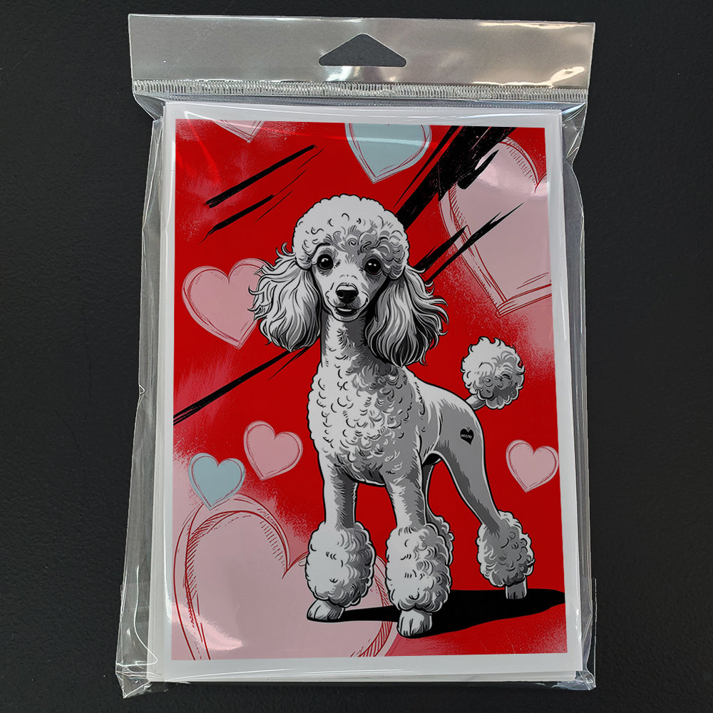 White Toy Poodle Happy Valentine's Day Greeting Cards Pack of 8 Blank Cards with Envelopes Whimsical A7 Size 5x7
