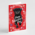 Black Pug Happy Valentine's Day Greeting Cards Pack of 8 Blank Cards with Envelopes Whimsical A7 Size 5x7