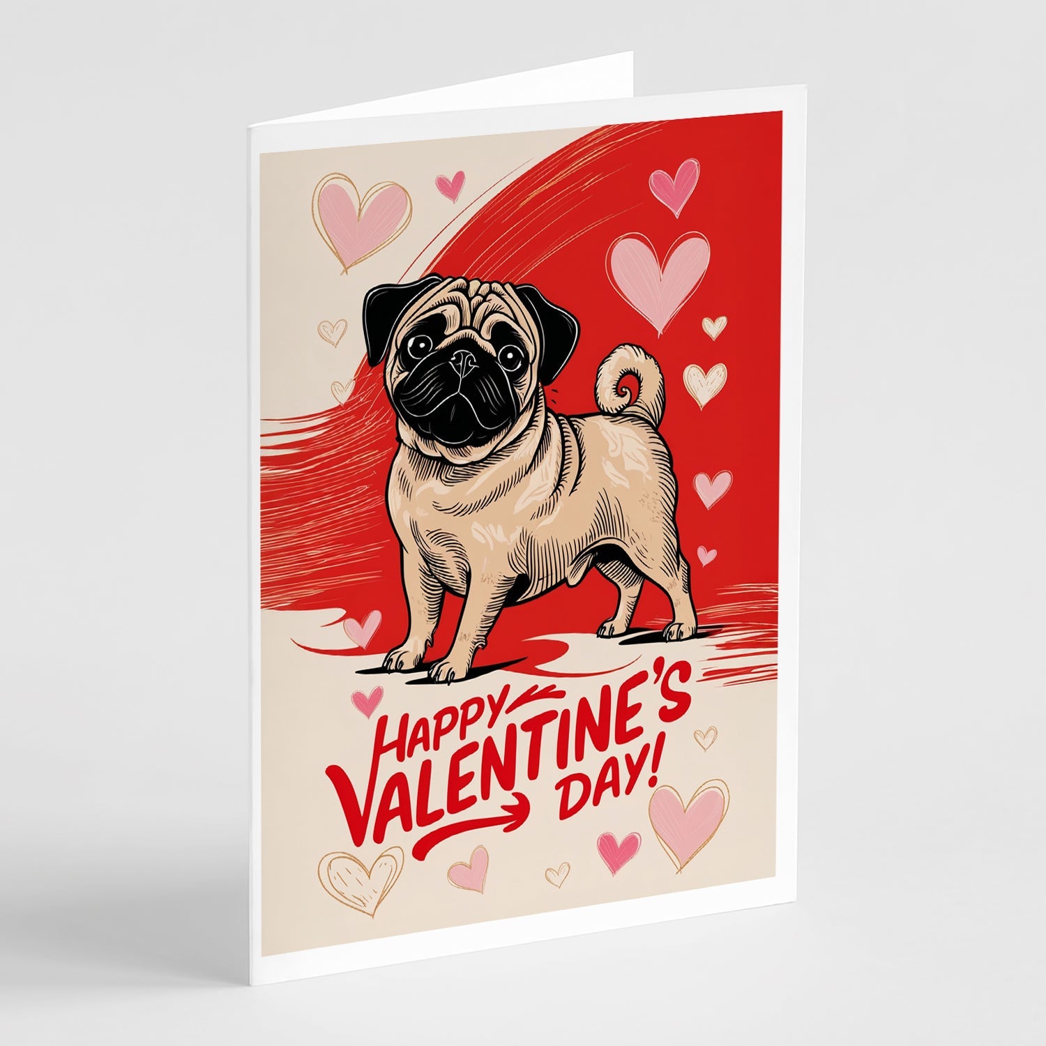 Pug Happy Valentine's Day Greeting Cards Pack of 8 Blank Cards with Envelopes Whimsical A7 Size 5x7