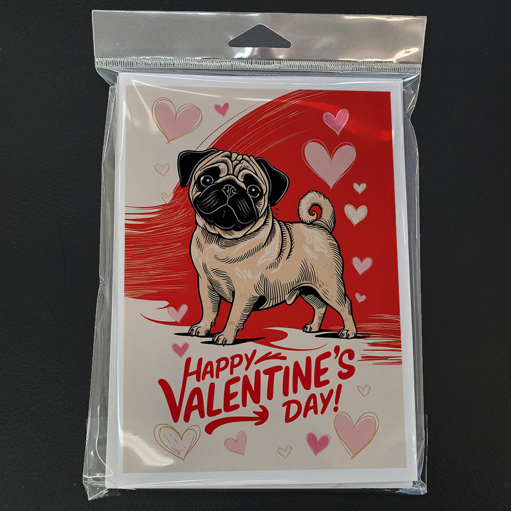 Pug Happy Valentine's Day Greeting Cards Pack of 8 Blank Cards with Envelopes Whimsical A7 Size 5x7