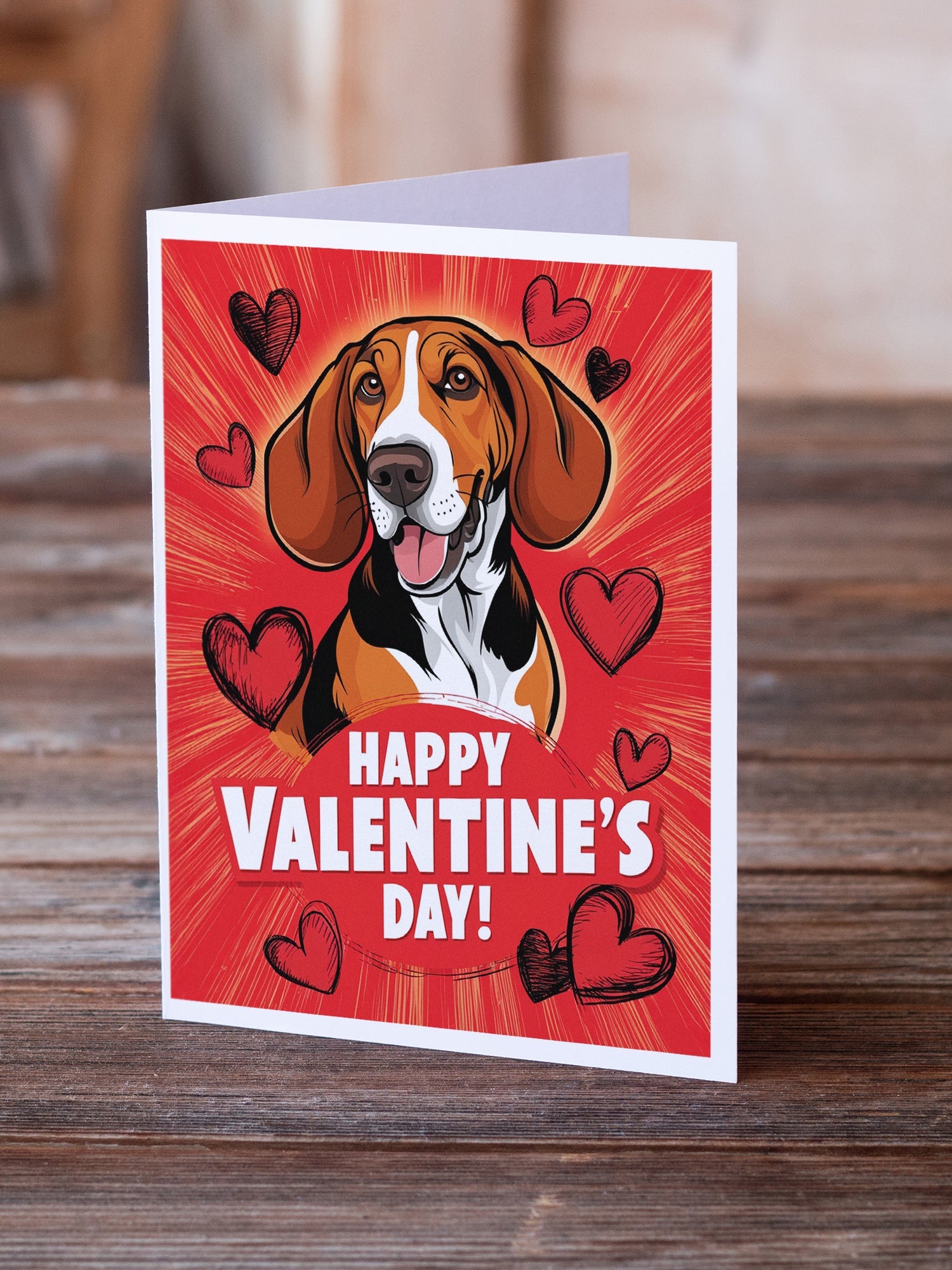 Redbone Coonhound Happy Valentine's Day Greeting Cards Pack of 8 Blank Cards with Envelopes Whimsical A7 Size 5x7