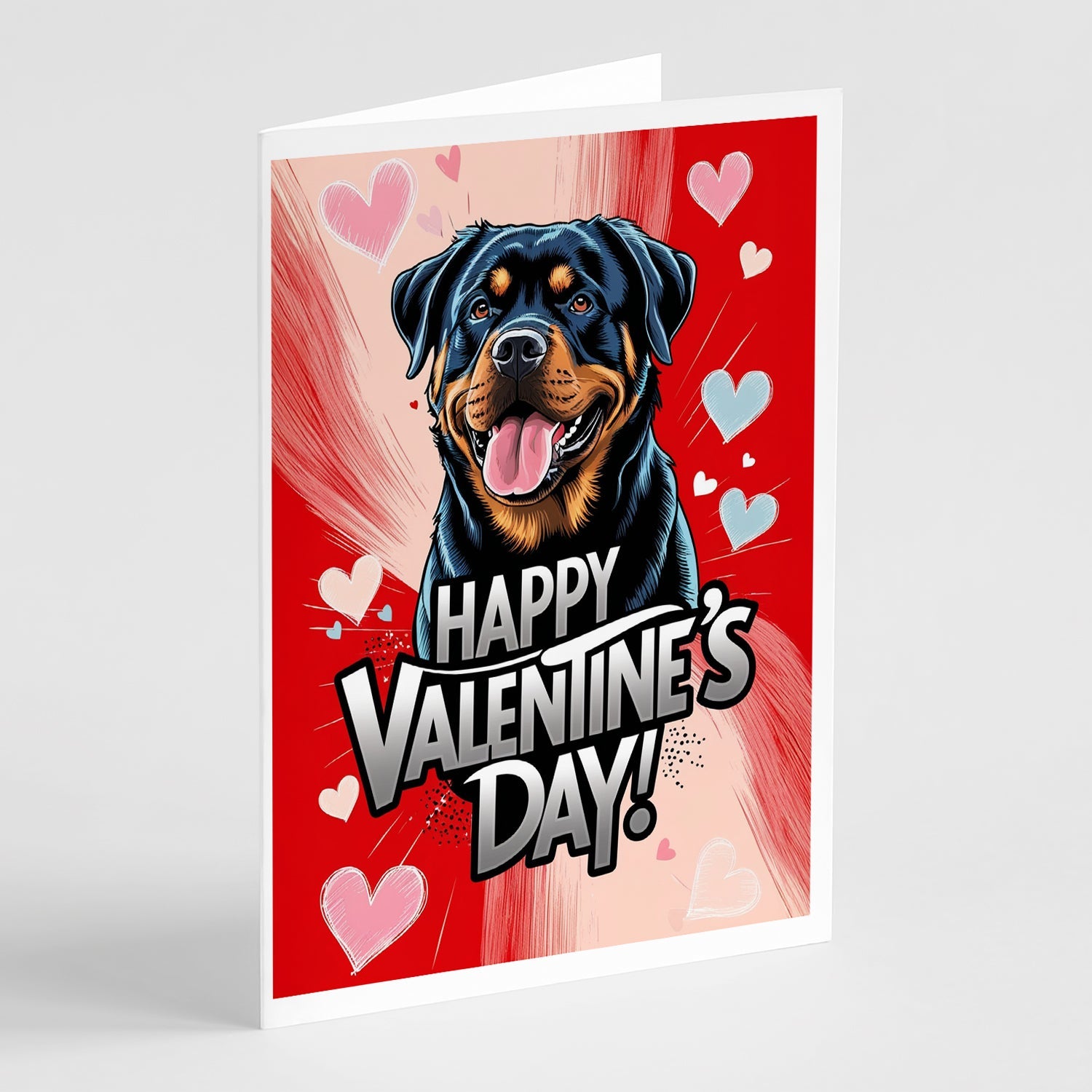 Rottweiler Happy Valentine's Day Greeting Cards Pack of 8 Blank Cards with Envelopes Whimsical A7 Size 5x7