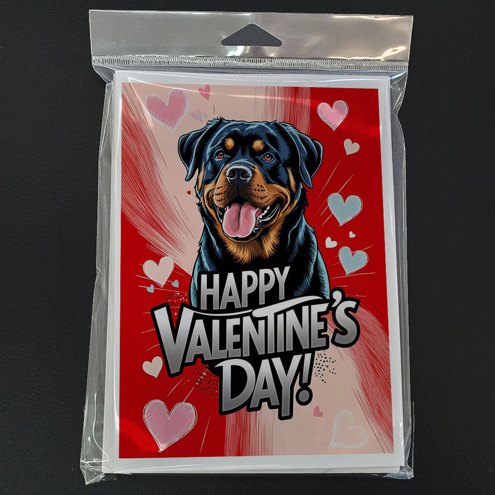 Rottweiler Happy Valentine's Day Greeting Cards Pack of 8 Blank Cards with Envelopes Whimsical A7 Size 5x7