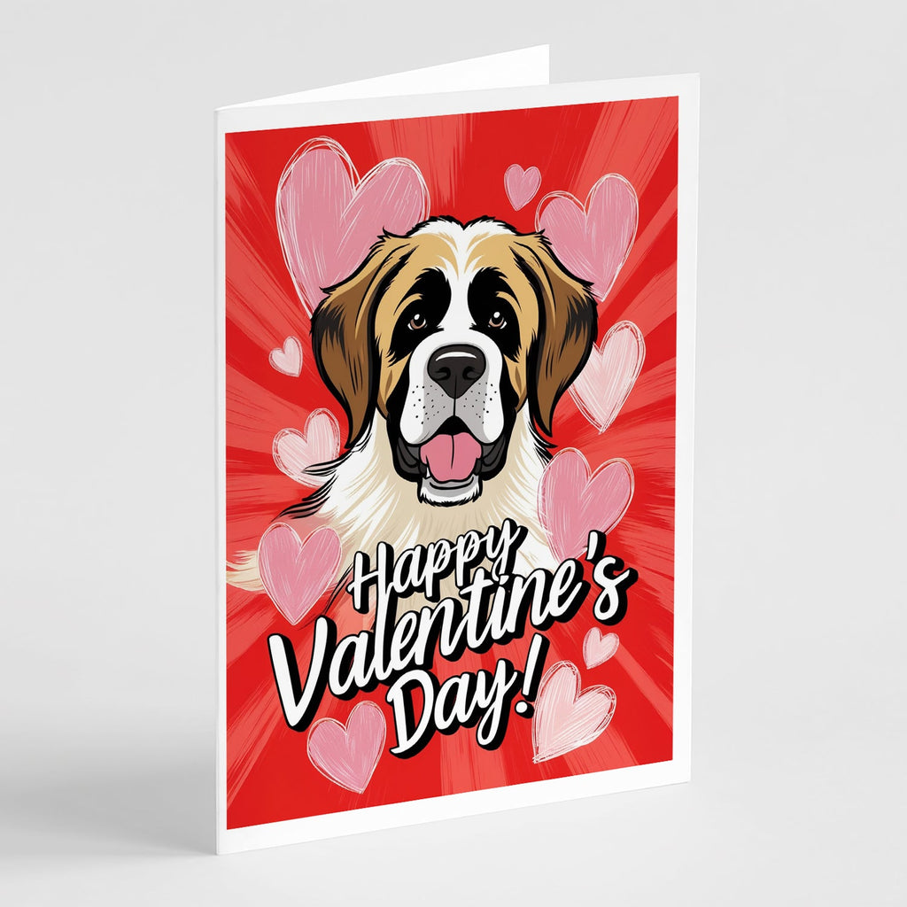 Saint Bernard Happy Valentine's Day Greeting Cards Pack of 8 Blank Cards with Envelopes Whimsical A7 Size 5x7