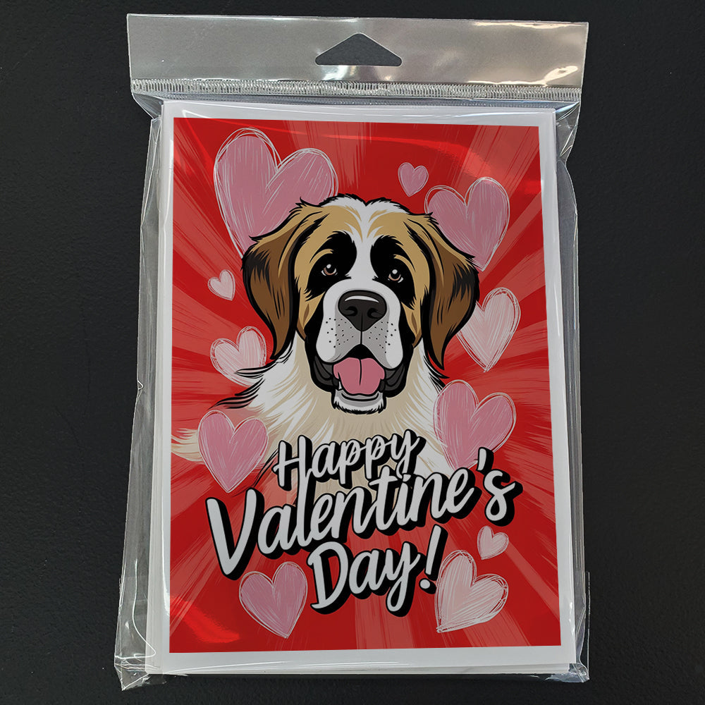 Saint Bernard Happy Valentine's Day Greeting Cards Pack of 8 Blank Cards with Envelopes Whimsical A7 Size 5x7