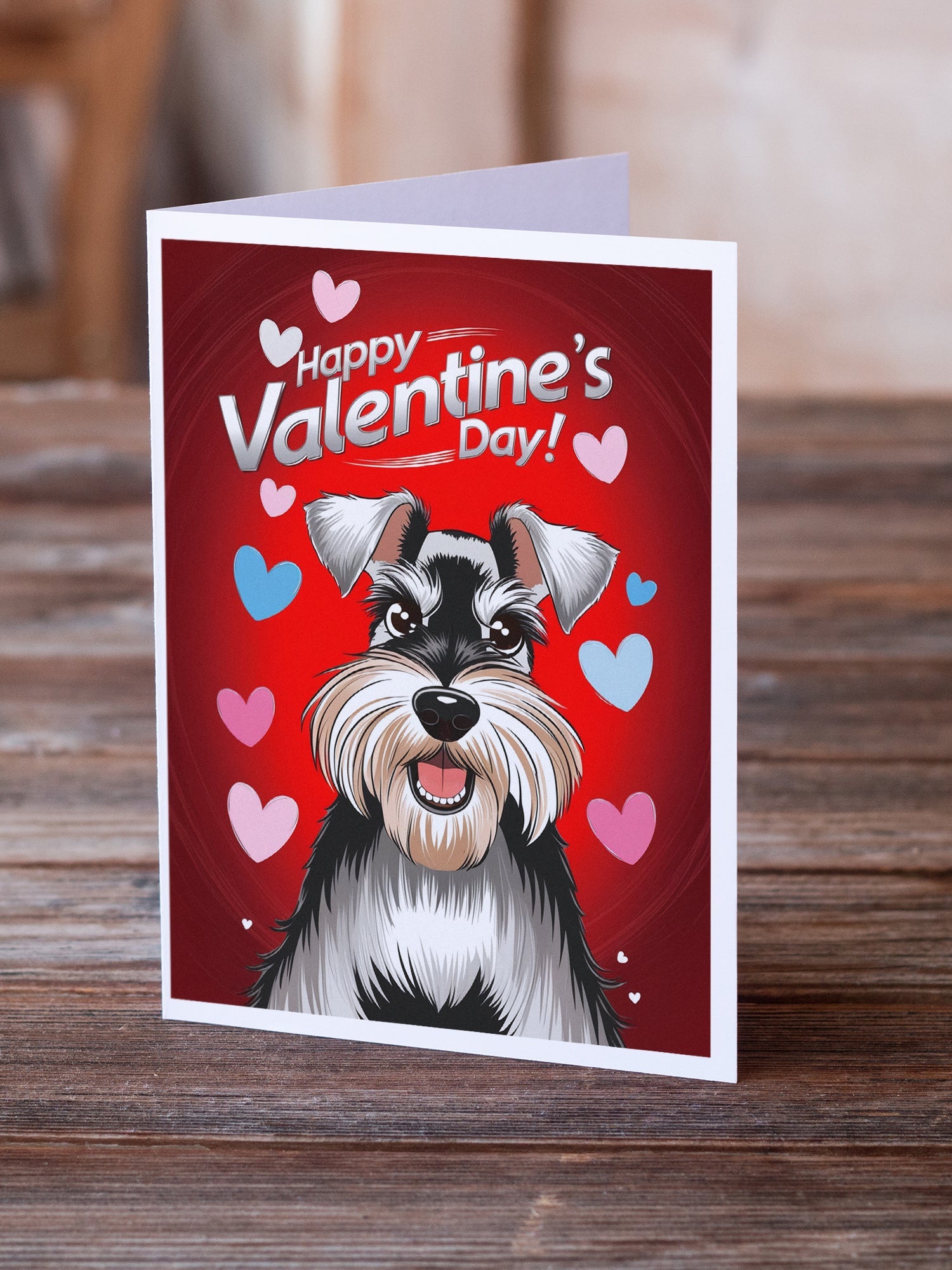 Schnauzer Happy Valentine's Day Greeting Cards Pack of 8 Blank Cards with Envelopes Whimsical A7 Size 5x7