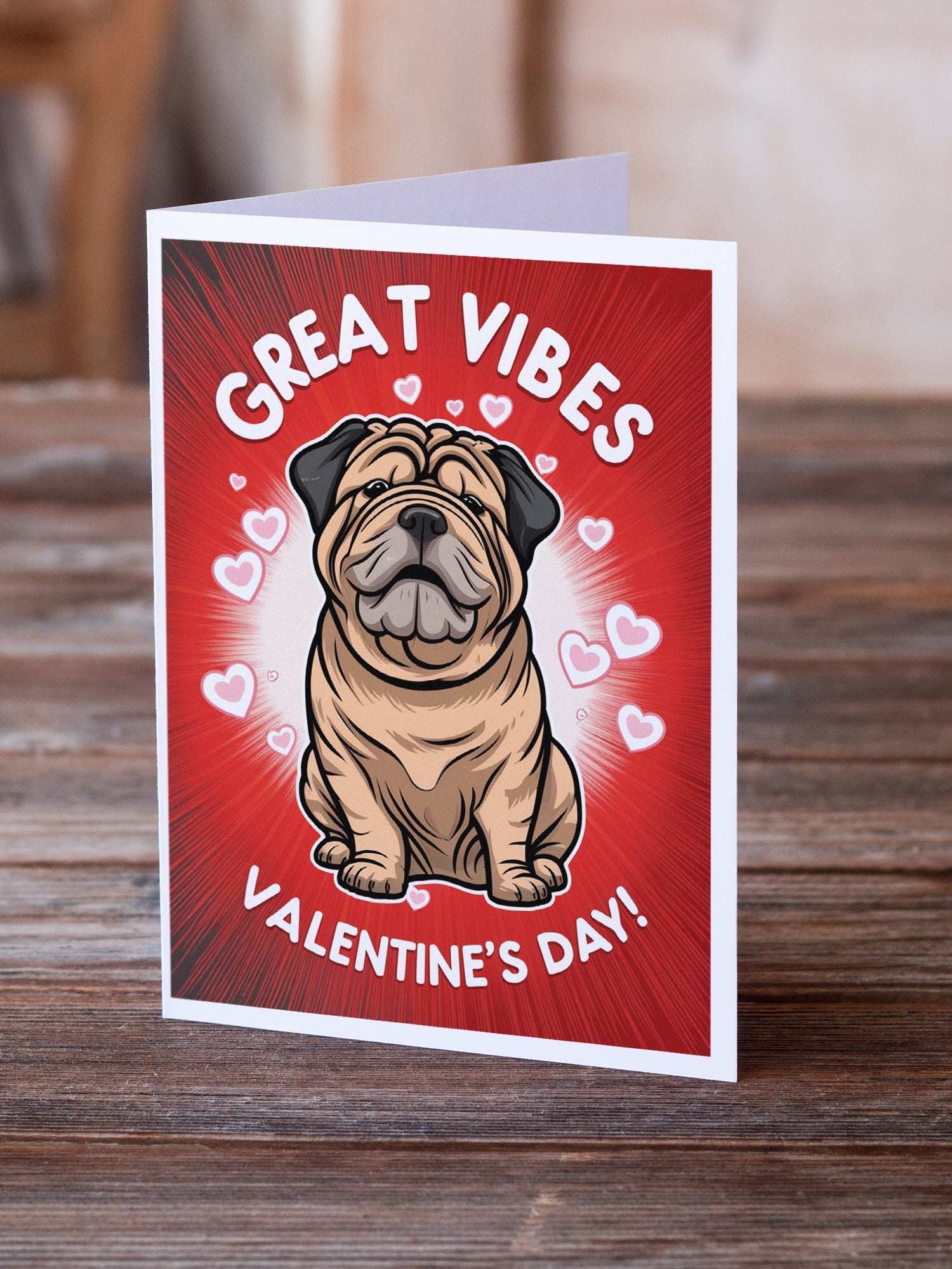 Shar Pei Happy Valentine's Day Greeting Cards Pack of 8 Blank Cards with Envelopes Whimsical A7 Size 5x7