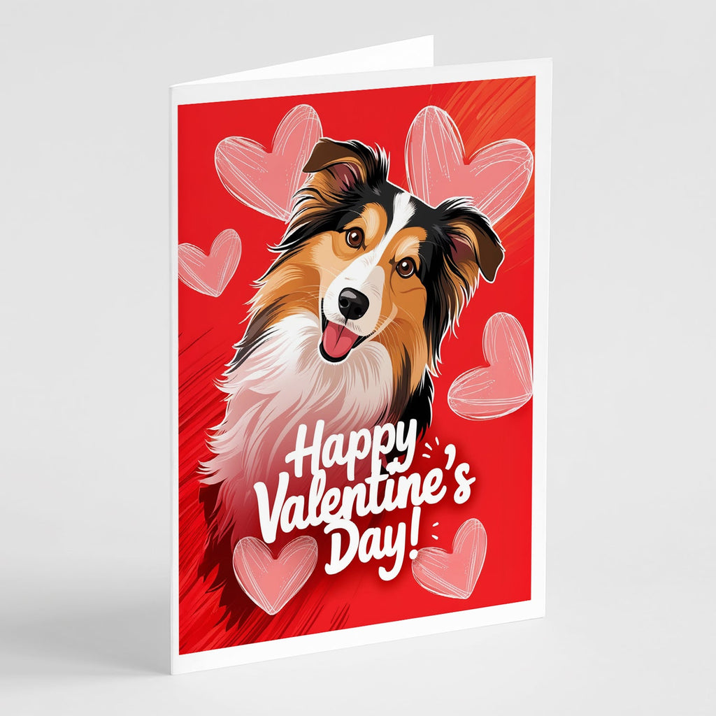 Sheltie Happy Valentine's Day Greeting Cards Pack of 8 Blank Cards with Envelopes Whimsical A7 Size 5x7