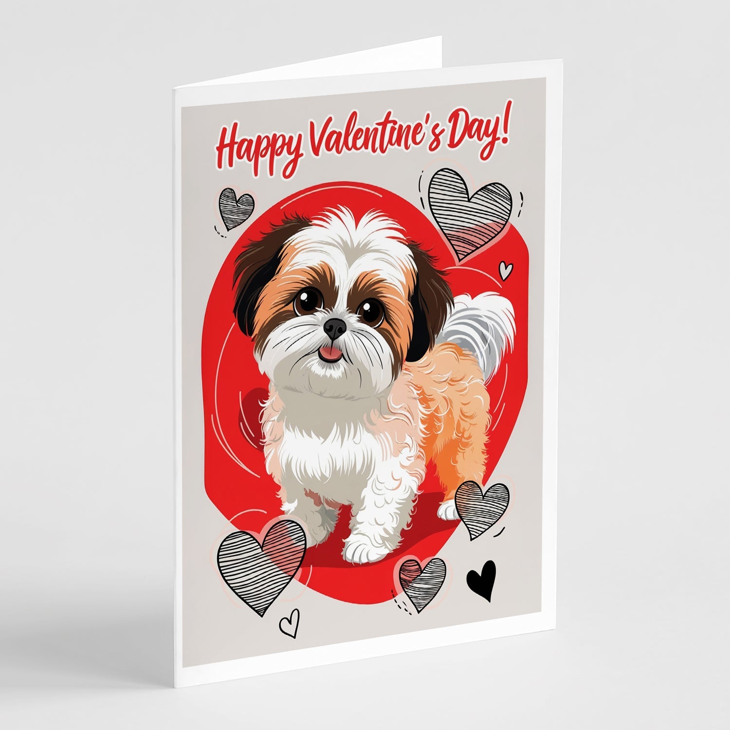 Shih Tzu Happy Valentine's Day Greeting Cards Pack of 8 Blank Cards with Envelopes Whimsical A7 Size 5x7