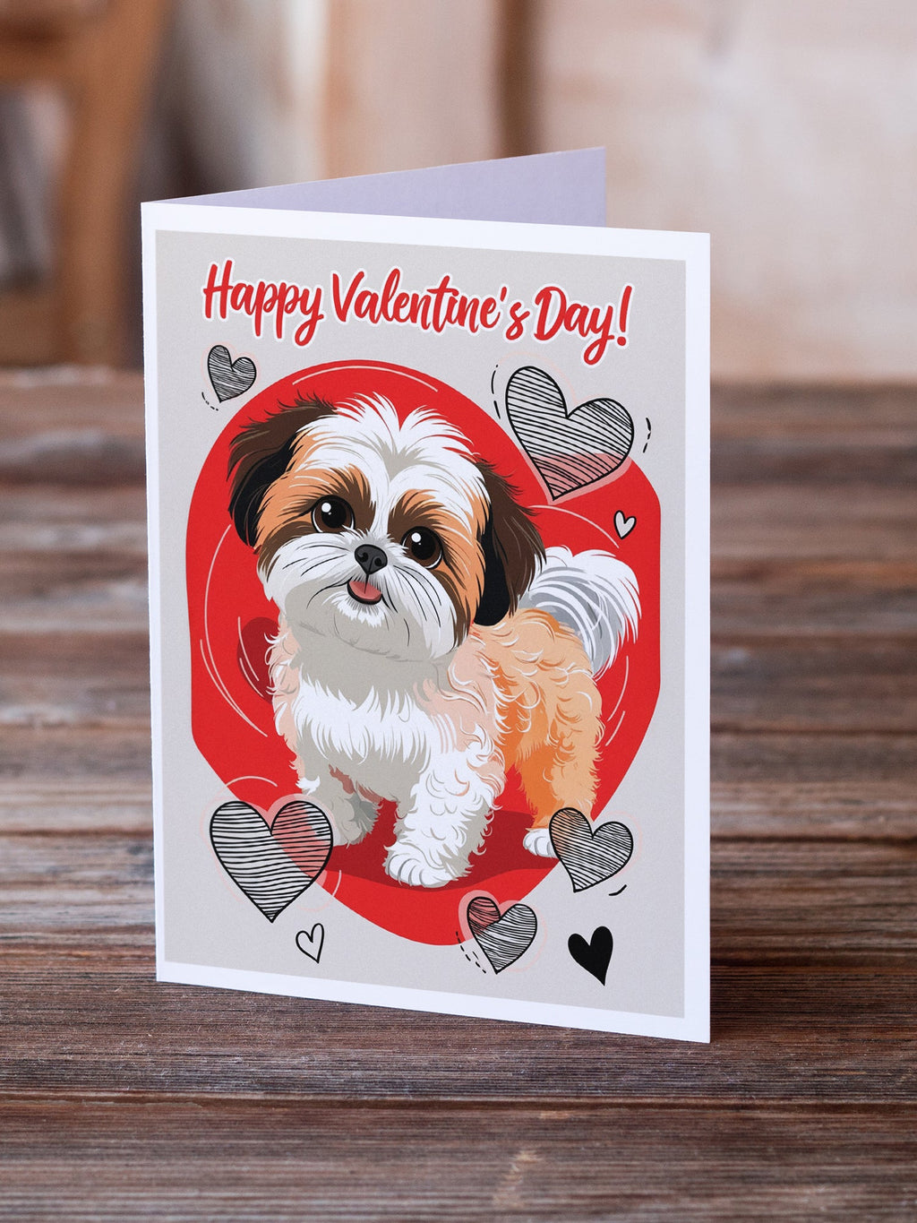 Shih Tzu Happy Valentine's Day Greeting Cards Pack of 8 Blank Cards with Envelopes Whimsical A7 Size 5x7