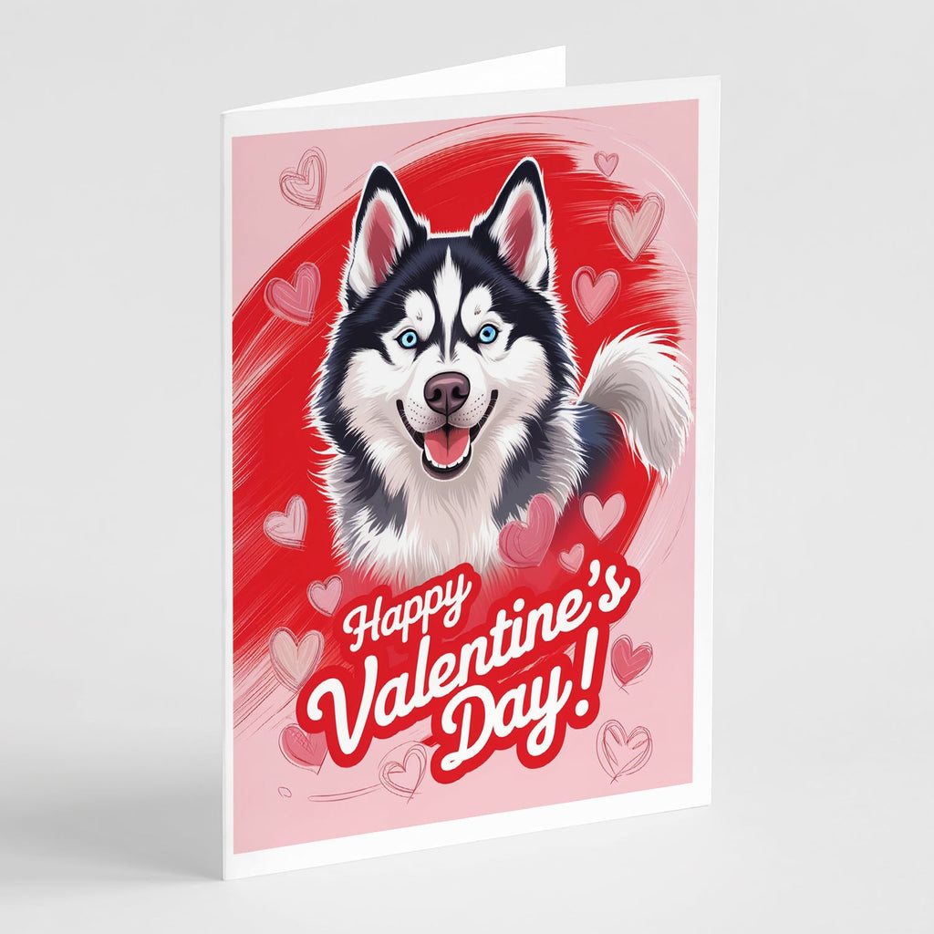 Siberian Husky Happy Valentine's Day Greeting Cards Pack of 8 Blank Cards with Envelopes Whimsical A7 Size 5x7