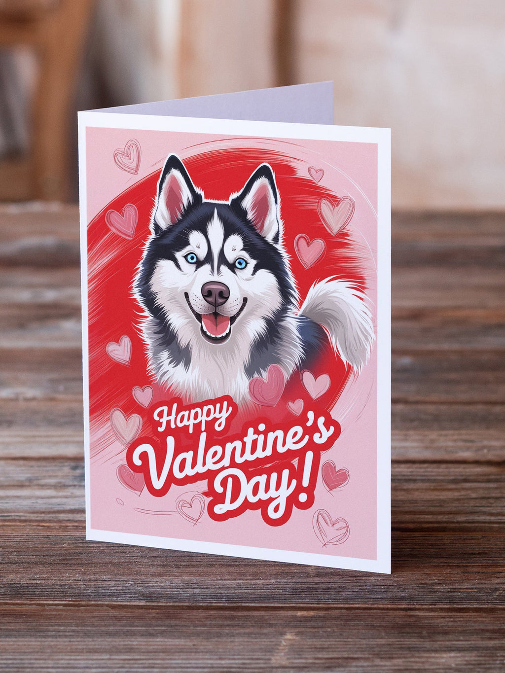 Siberian Husky Happy Valentine's Day Greeting Cards Pack of 8 Blank Cards with Envelopes Whimsical A7 Size 5x7