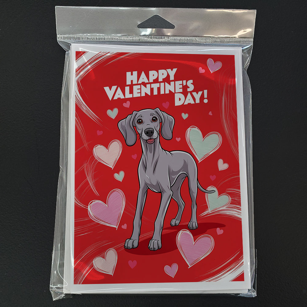 Weimaraner Happy Valentine's Day Greeting Cards Pack of 8 Blank Cards with Envelopes Whimsical A7 Size 5x7