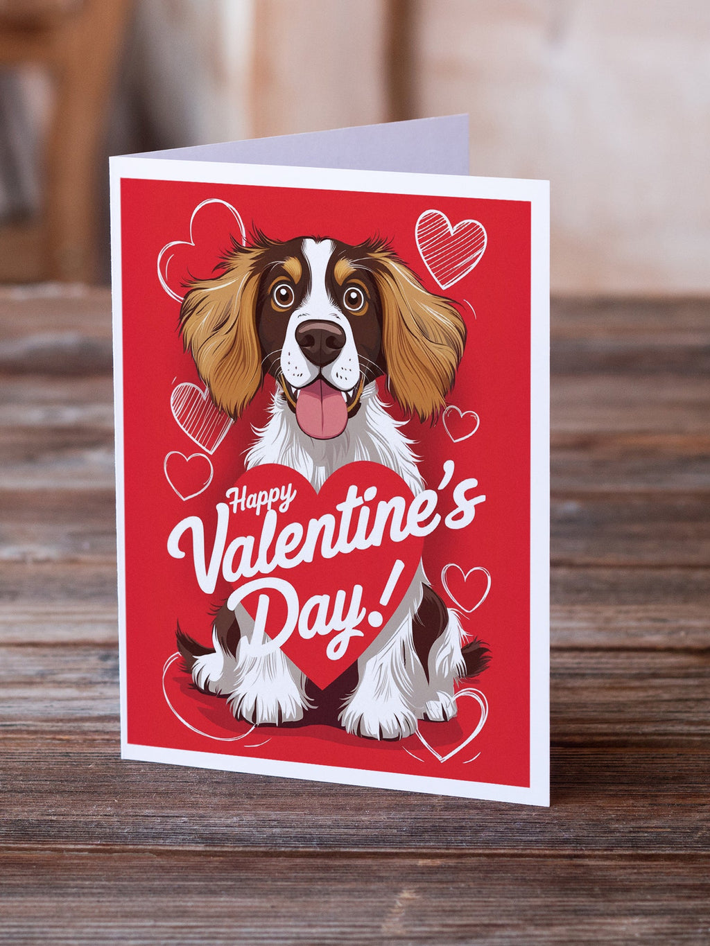 Welsh Springer Spaniel Happy Valentine's Day Greeting Cards Pack of 8 Blank Cards with Envelopes Whimsical A7 Size 5x7