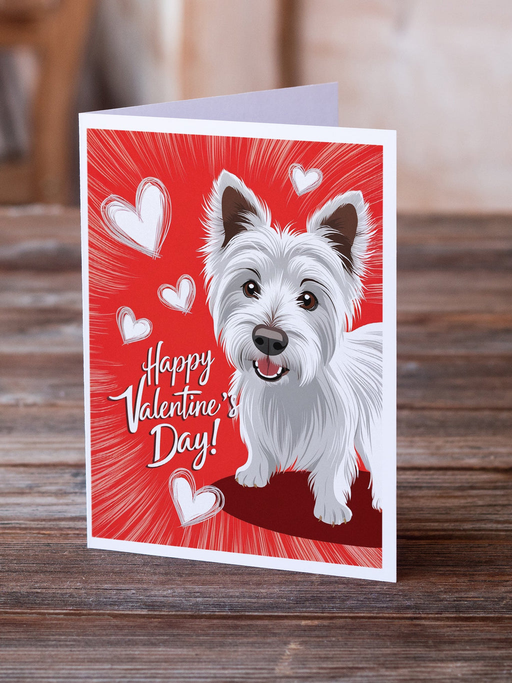 Westie Happy Valentine's Day Greeting Cards Pack of 8 Blank Cards with Envelopes Whimsical A7 Size 5x7