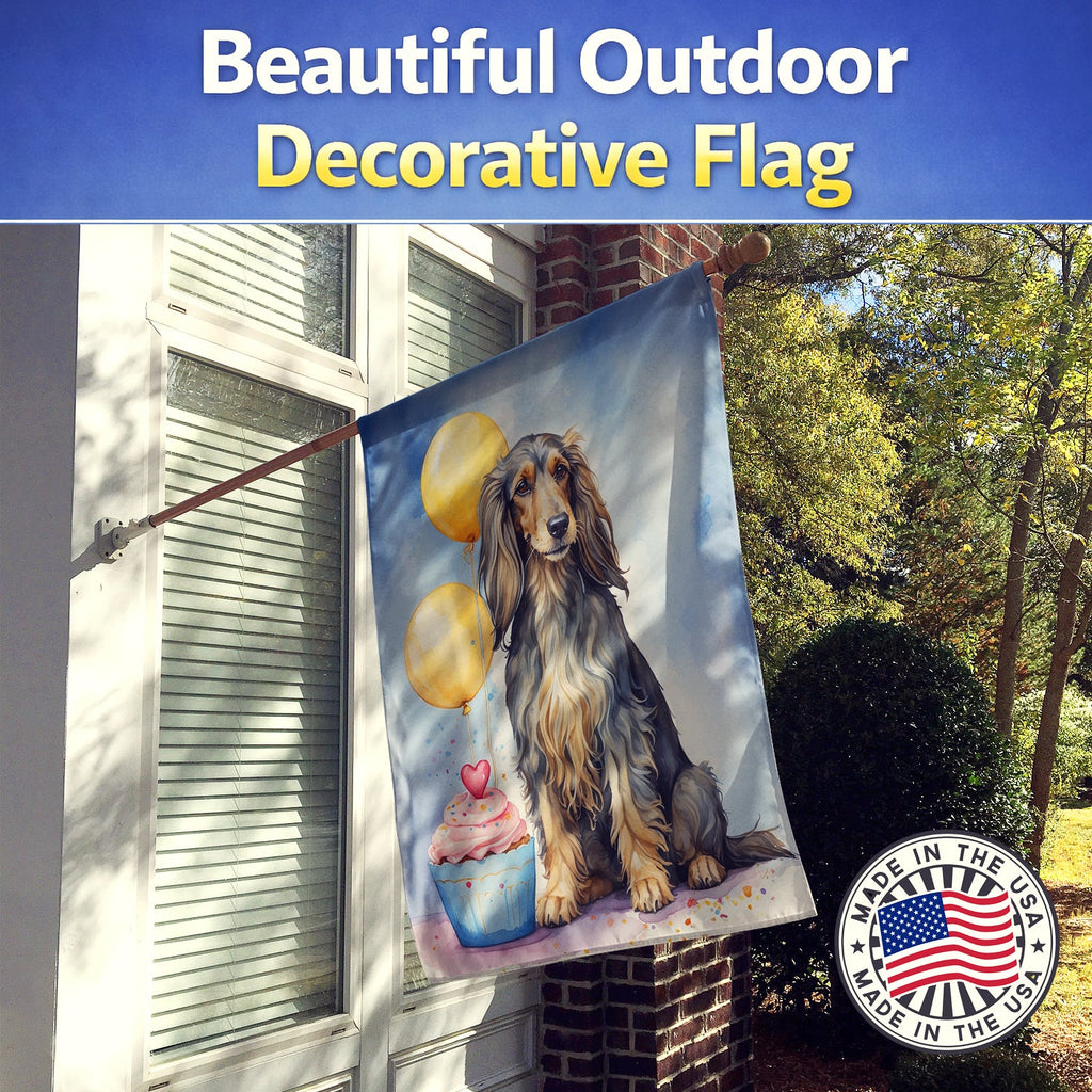 Afghan Hound Happy Birthday House Flag 28x40 Porch Sleeve Pole Decorative Outside Yard Banner Artwork Wall Hanging, Polyester