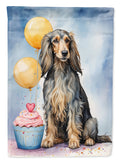 Afghan Hound Happy Birthday House Flag 28x40 Porch Sleeve Pole Decorative Outside Yard Banner Artwork Wall Hanging, Polyester