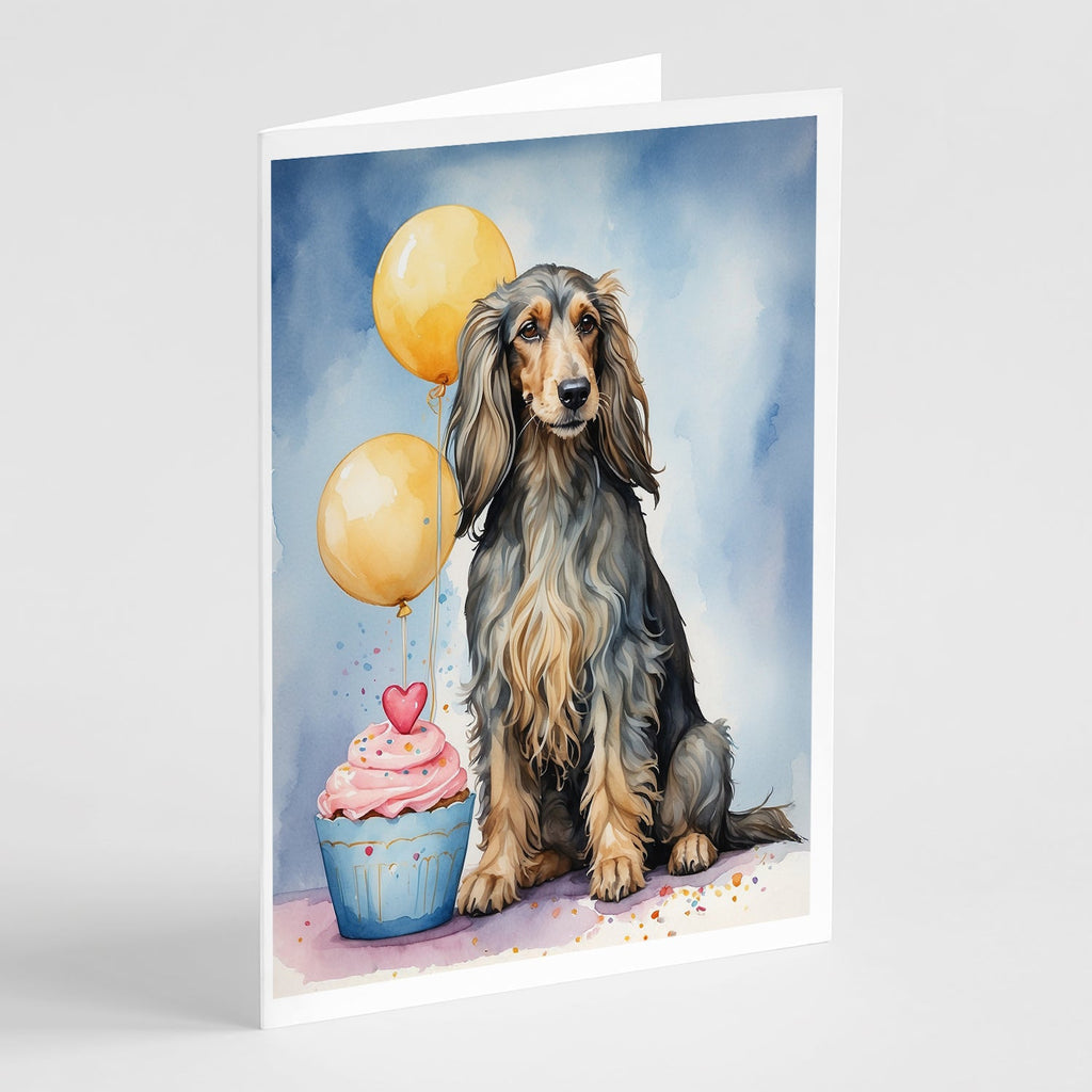 Afghan Hound Happy Birthday Greeting Cards Pack of 8 Blank Cards with Envelopes Whimsical A7 Size 5x7