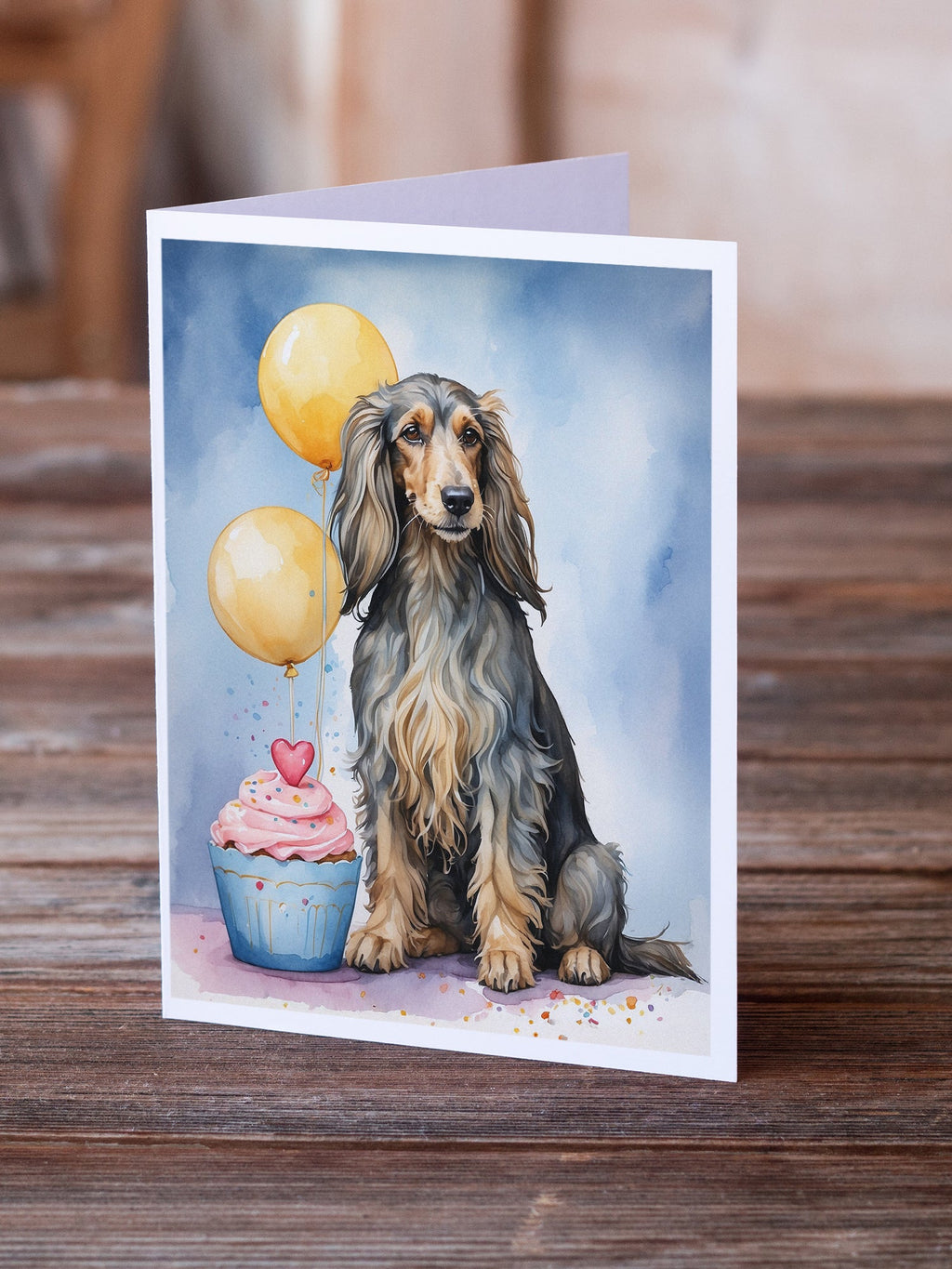 Afghan Hound Happy Birthday Greeting Cards Pack of 8 Blank Cards with Envelopes Whimsical A7 Size 5x7