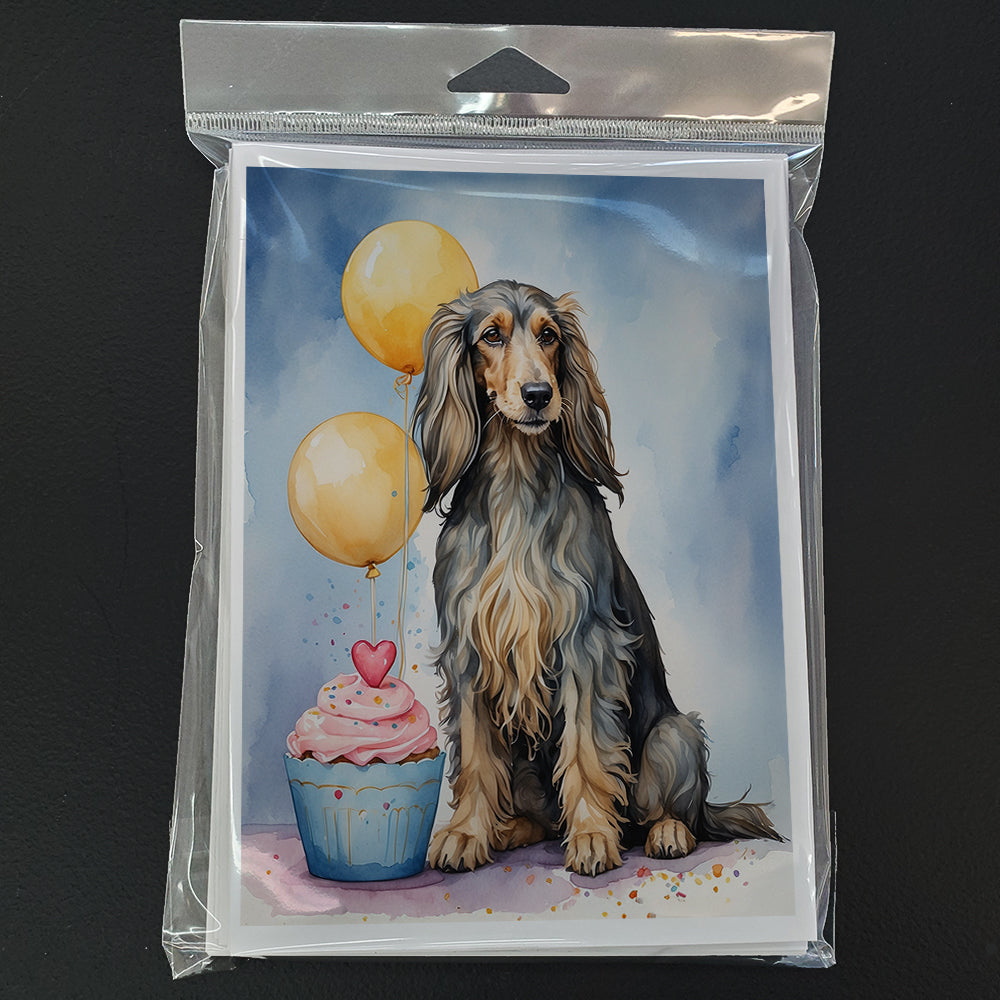 Afghan Hound Happy Birthday Greeting Cards Pack of 8 Blank Cards with Envelopes Whimsical A7 Size 5x7