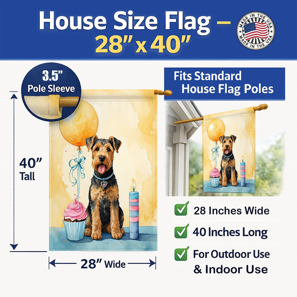 Airedale Terrier Happy Birthday House Flag 28x40 Porch Sleeve Pole Decorative Outside Yard Banner Artwork Wall Hanging, Polyester