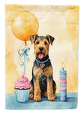 Airedale Terrier Happy Birthday House Flag 28x40 Porch Sleeve Pole Decorative Outside Yard Banner Artwork Wall Hanging, Polyester